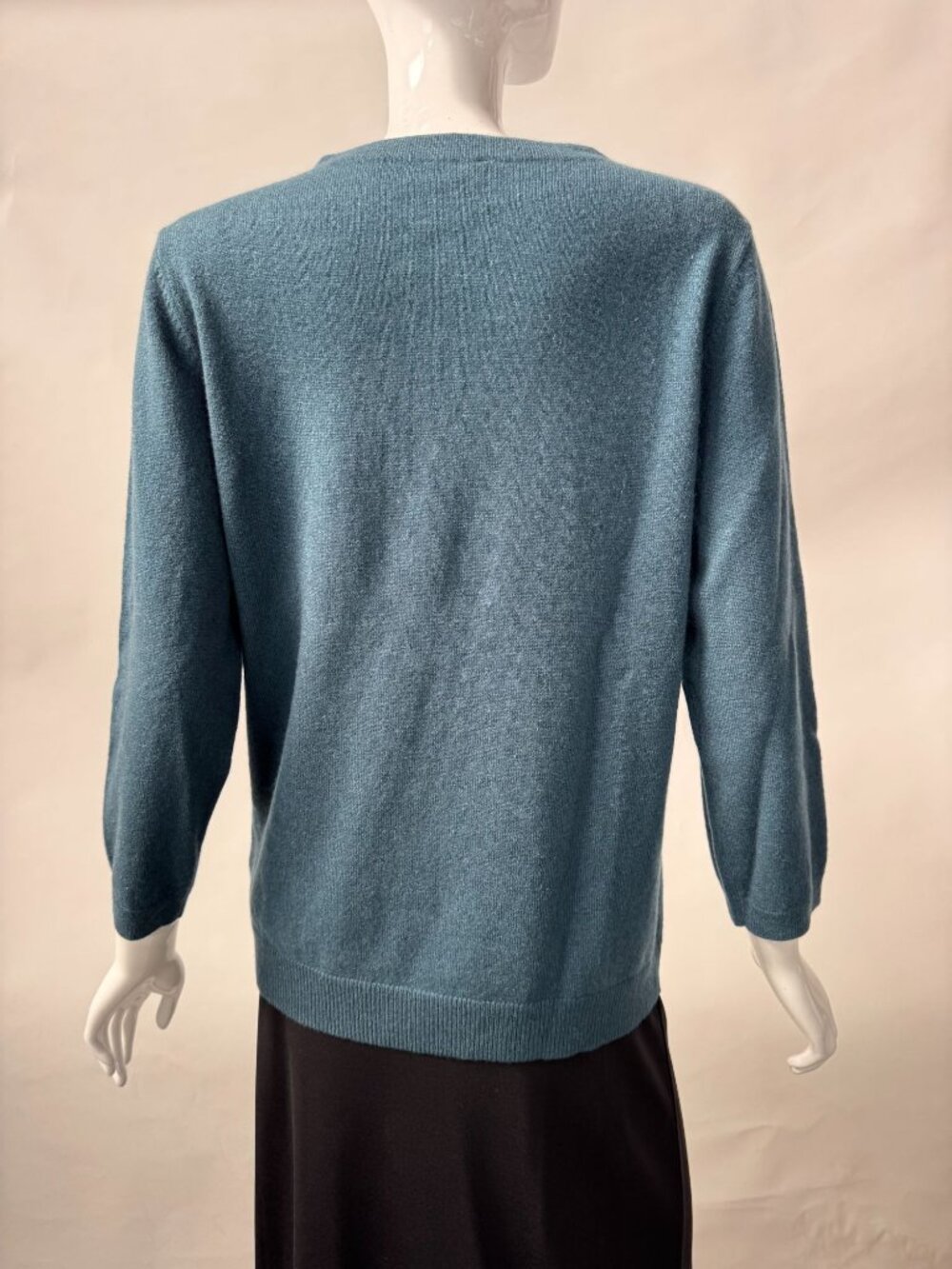 Talbots 100% Cashmere Teal 3/4 Sleeve Lightweight Sweater Womens Size L - Picture 13 of 16